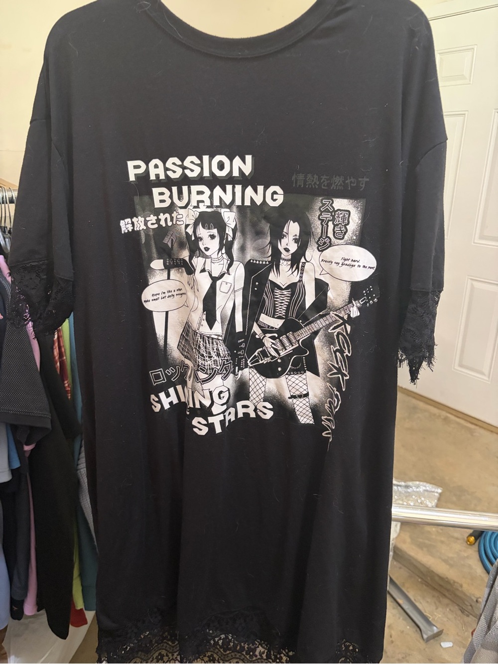 SHEIN Black Graphic 'PASSION BURNING' Short Sleeve Tee dress